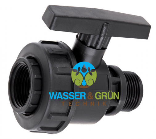 PP Kugelhahn 3/4" und 1" mit IG/AG Innengewinde x Aussengewinde, Kugelventil mit PE Kupplung Absperrhahn mit Verschraubung